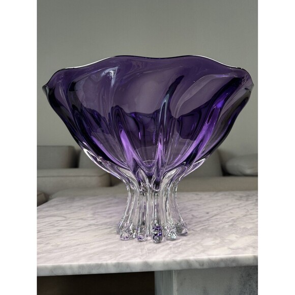 Large 14" Ed Branson Signed 2003 Blown Art Glass Arbor Violet Centerpiece Bowl - Picture 5 of 14